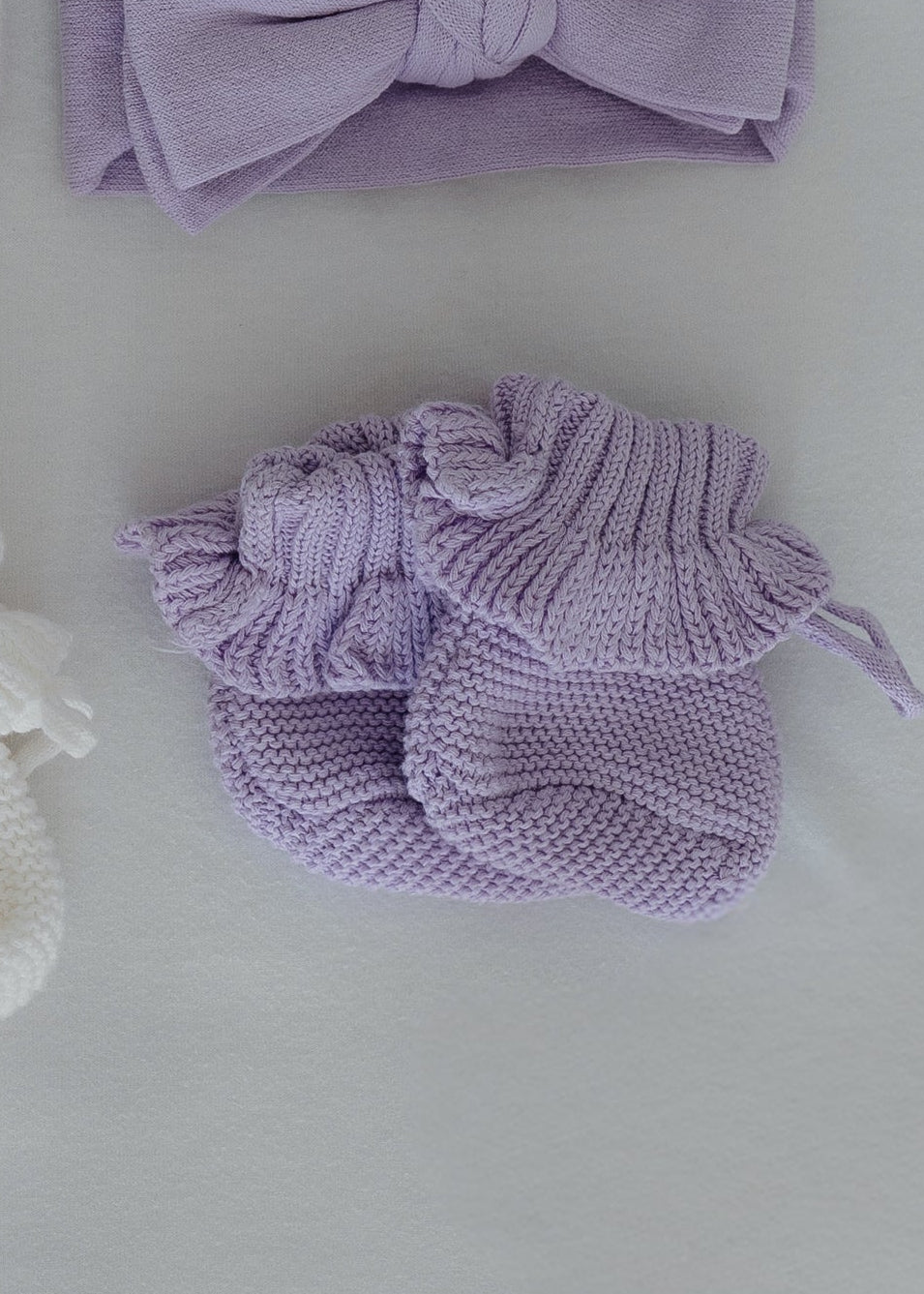 Knit Ruffle Booties-Lavender