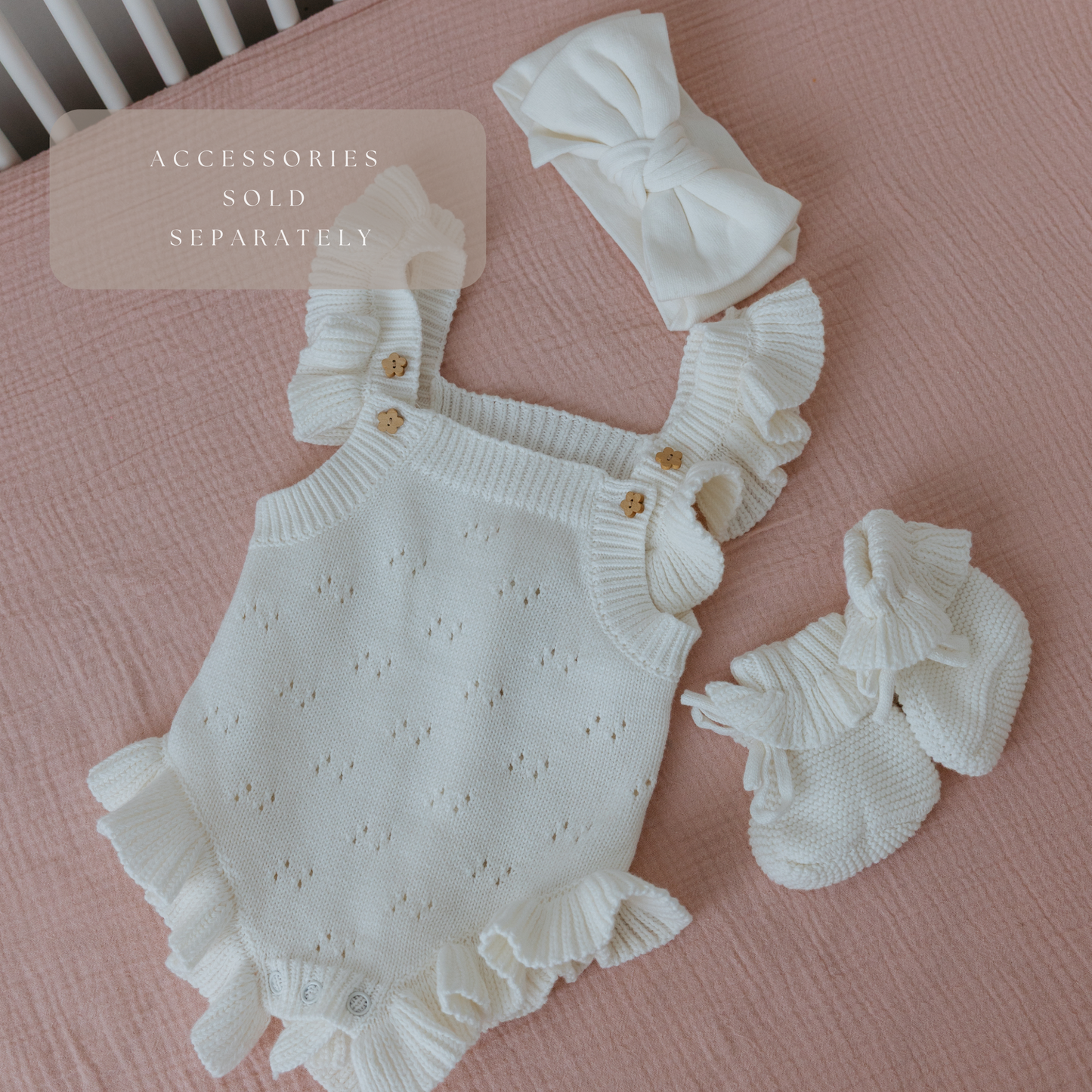 White pointelle ruffle romper