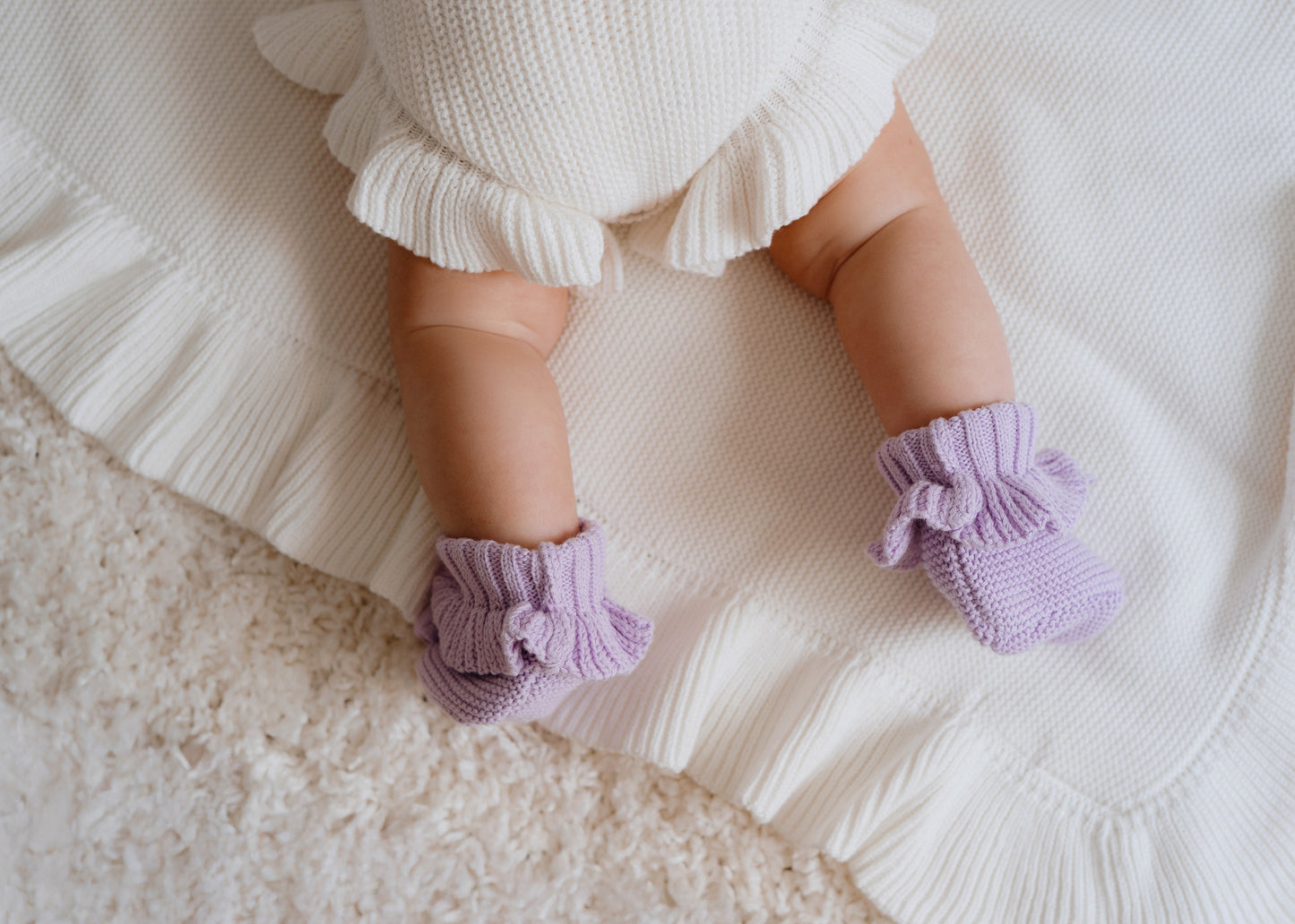 Knit Ruffle Booties- Lavender