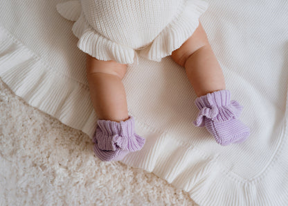 Knit Ruffle Booties- Lavender