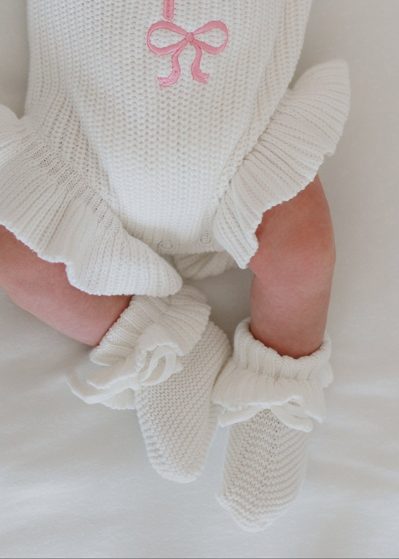 Knit Ruffle Booties-Ivory