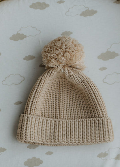 Knit Pom Hat Beanie- Oat