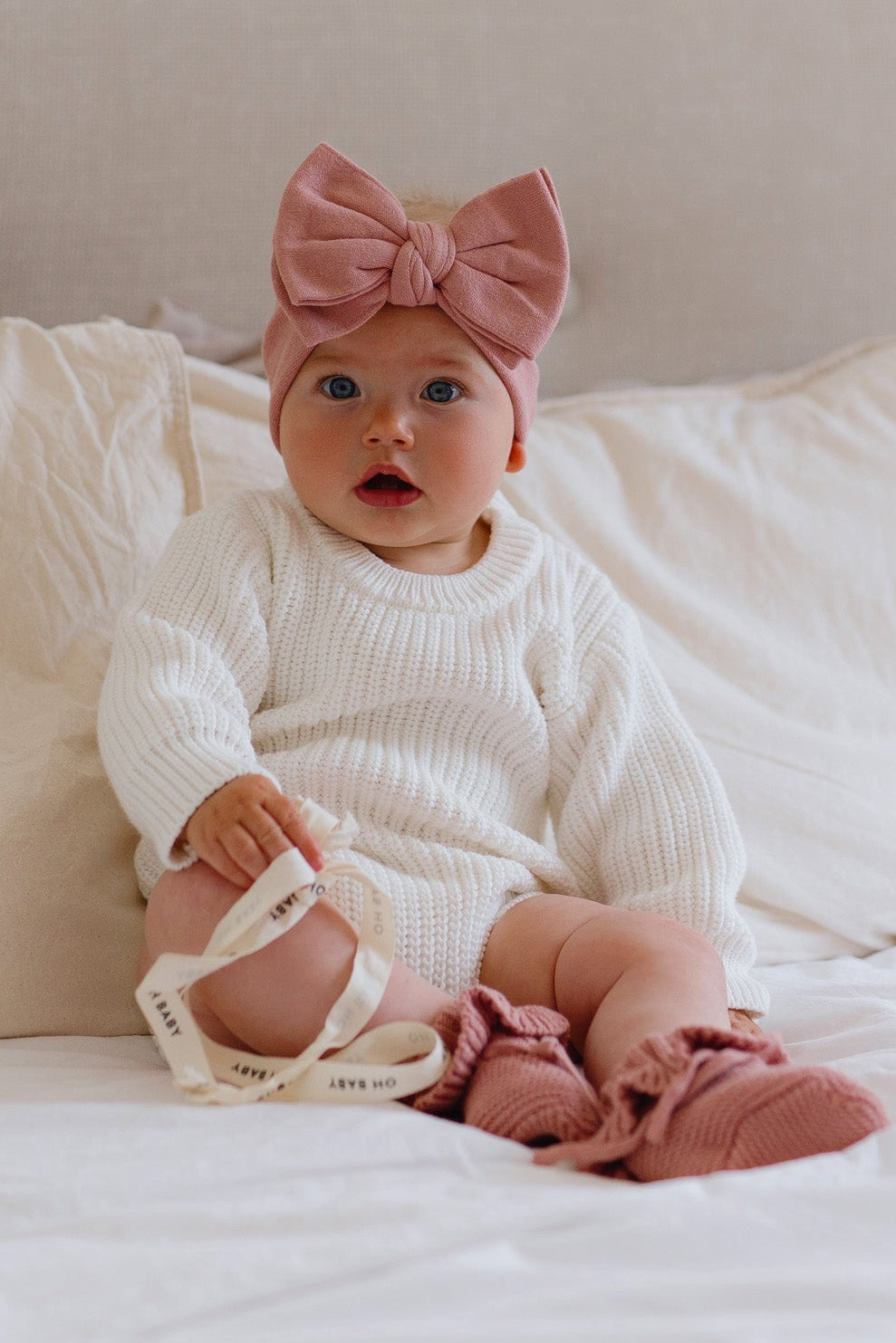 Top Knot Headband Bow- Dusty Rose