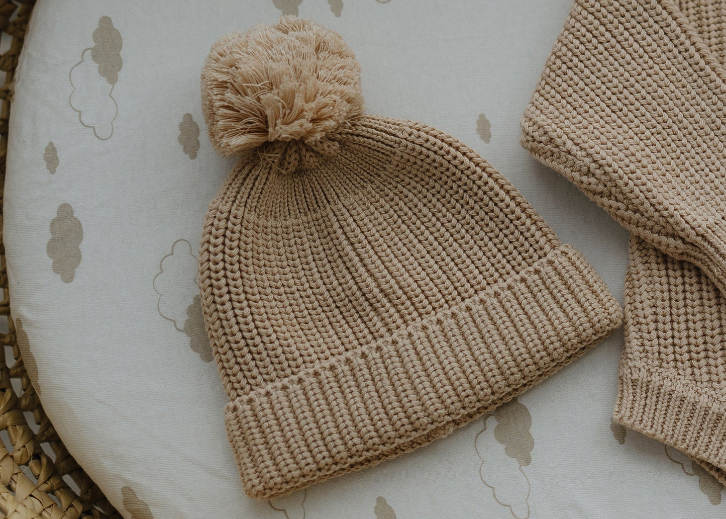 Knit Pom Hat Beanie- Oat