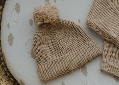 Knit Pom Hat Beanie- Oat