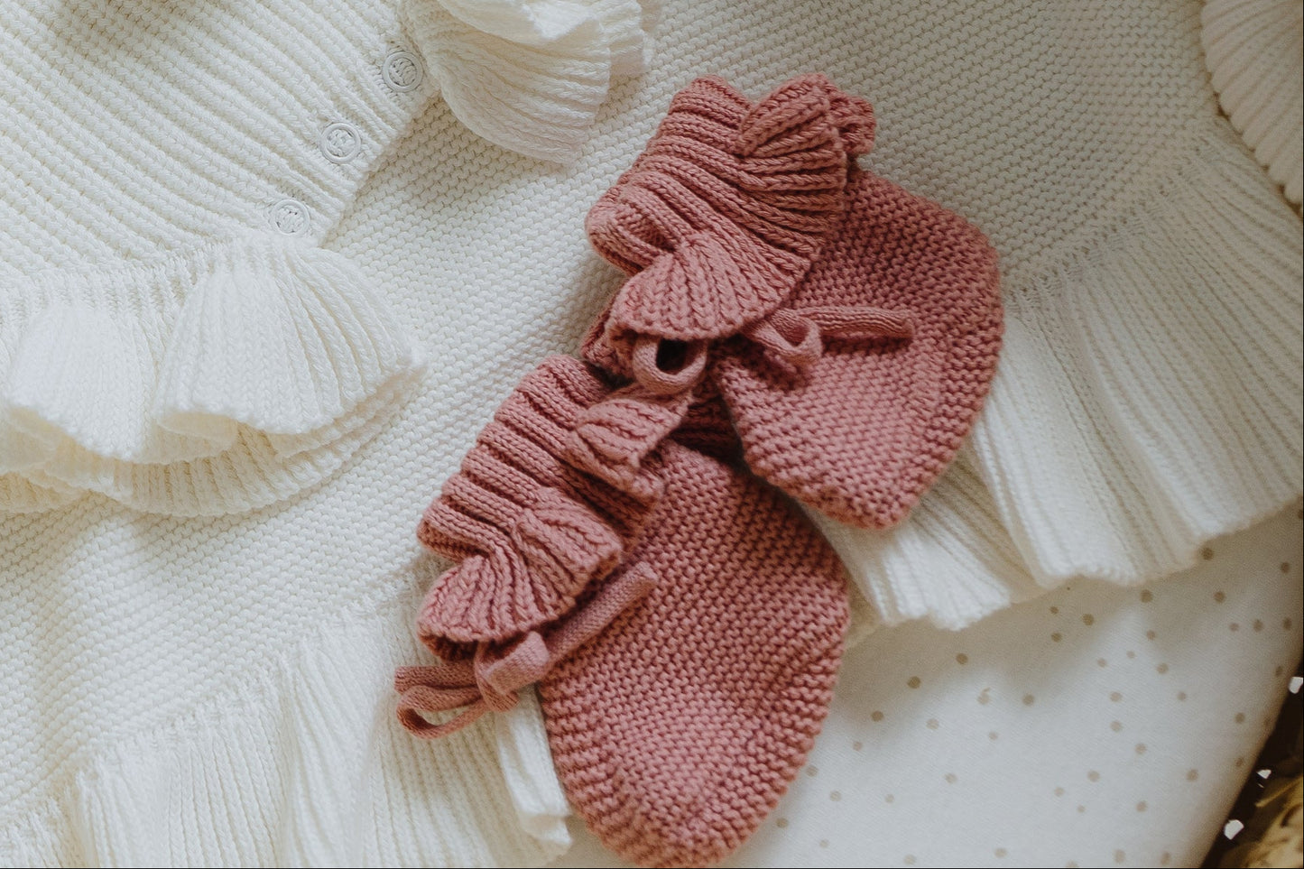 Knit Ruffle Booties-Dusty Rose