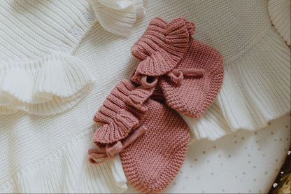 Knit Ruffle Booties-Dusty Rose