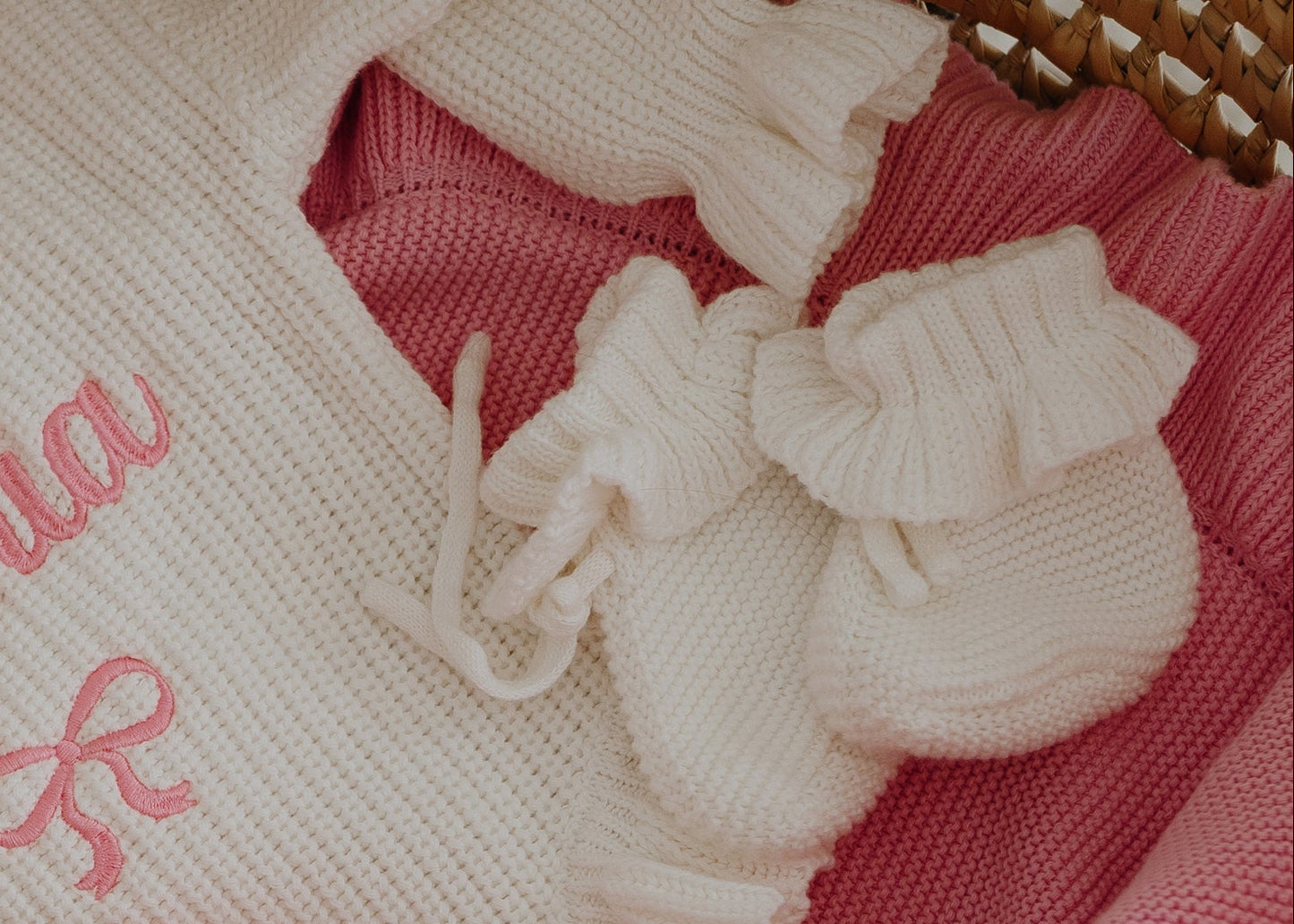 Knit Ruffle Booties-Ivory