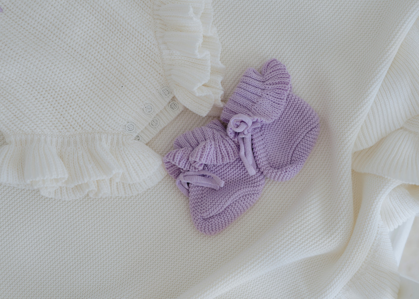 Knit Ruffle Booties- Lavender