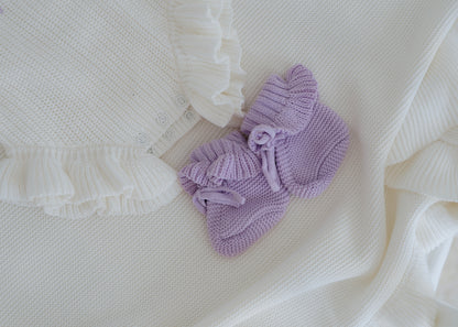 Knit Ruffle Booties- Lavender