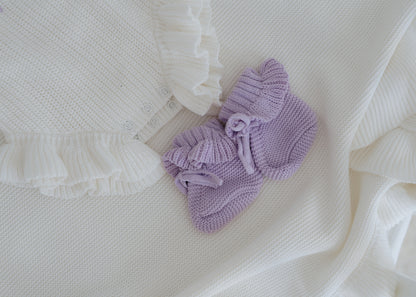 Knit Ruffle Booties-Lavender