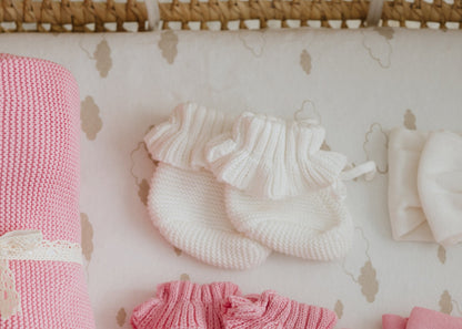 Knit Ruffle Booties-Ivory