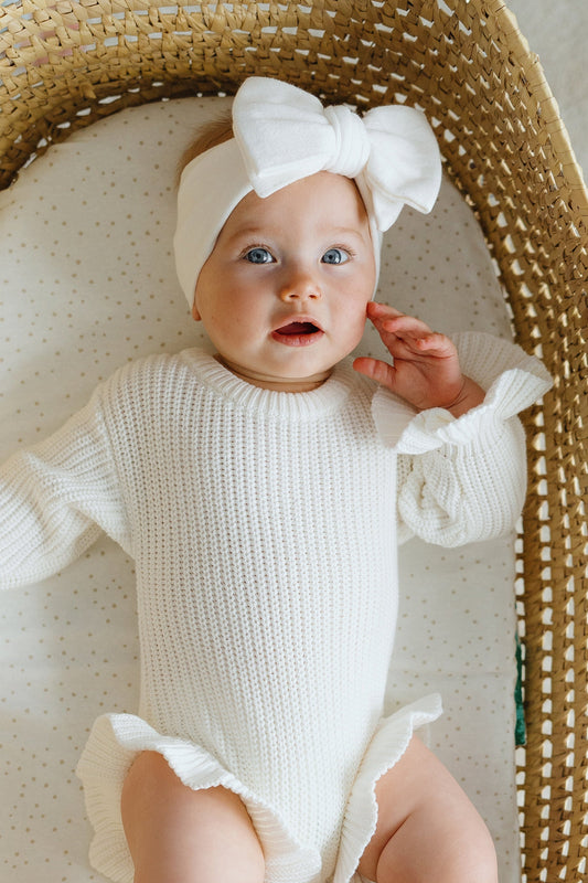 Top Knot Headband Bow- Ivory