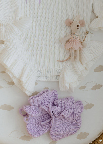 Knit Ruffle Booties-Lavender