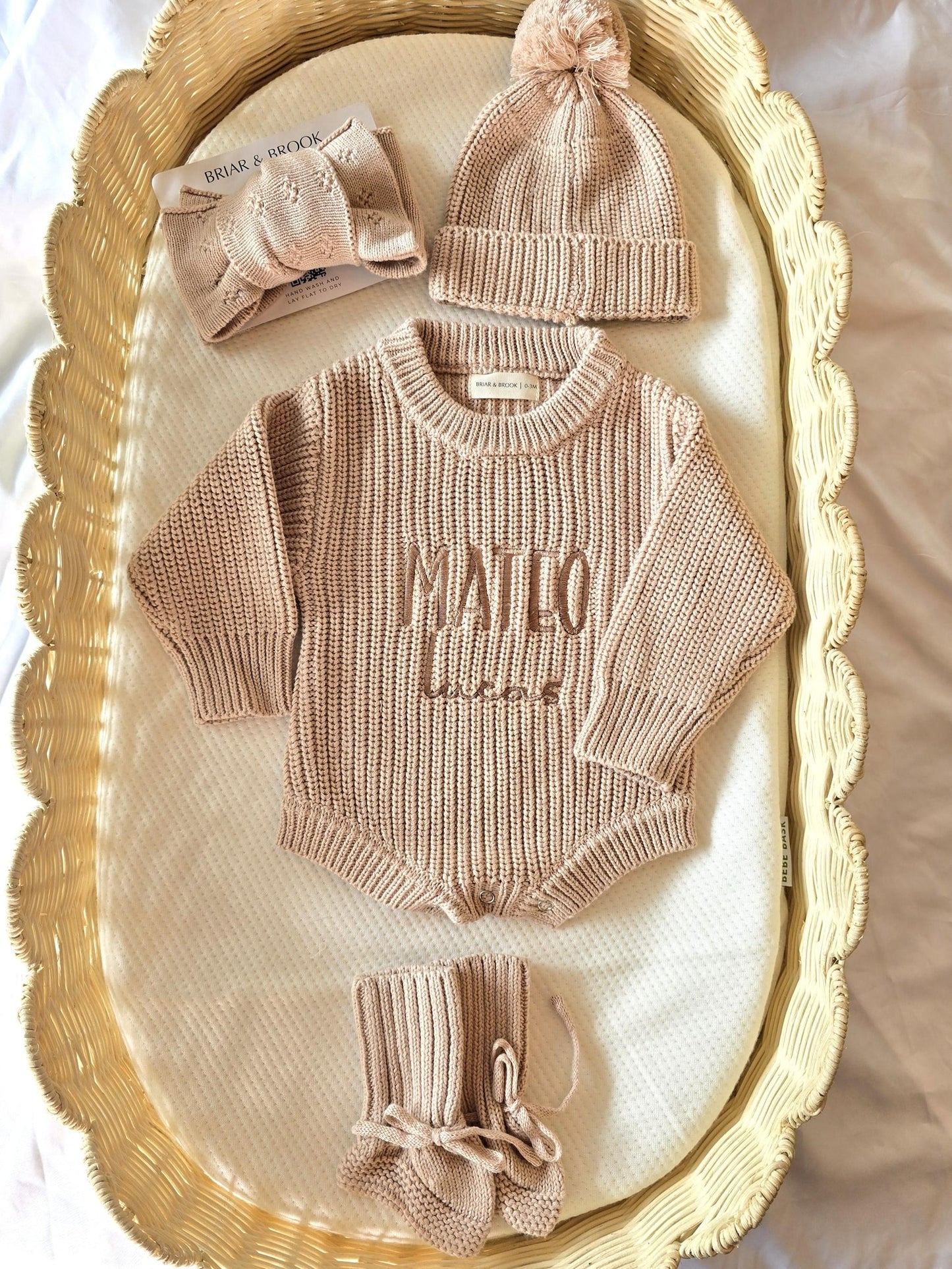 Chunky knit gender neutral oat romper