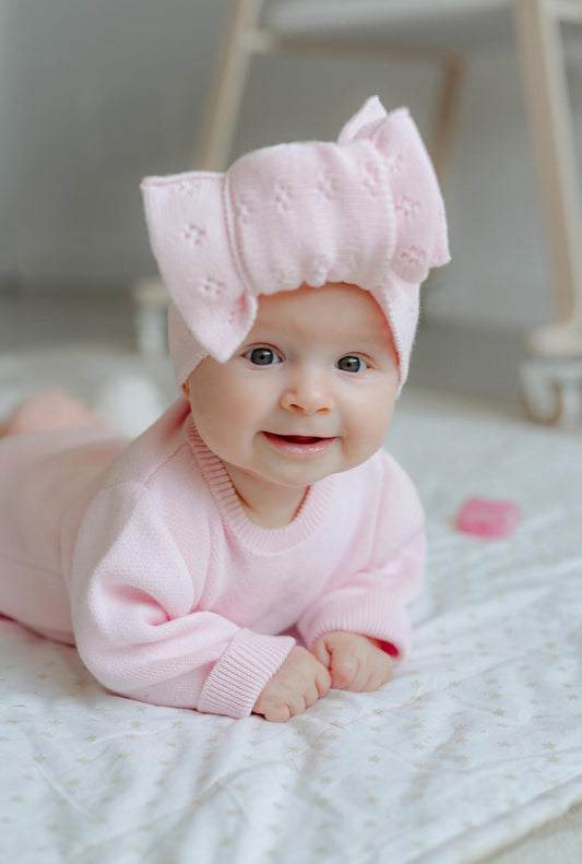 Knit Pointelle Baby Bow