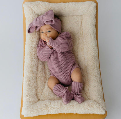 Chunky lavender knit romper