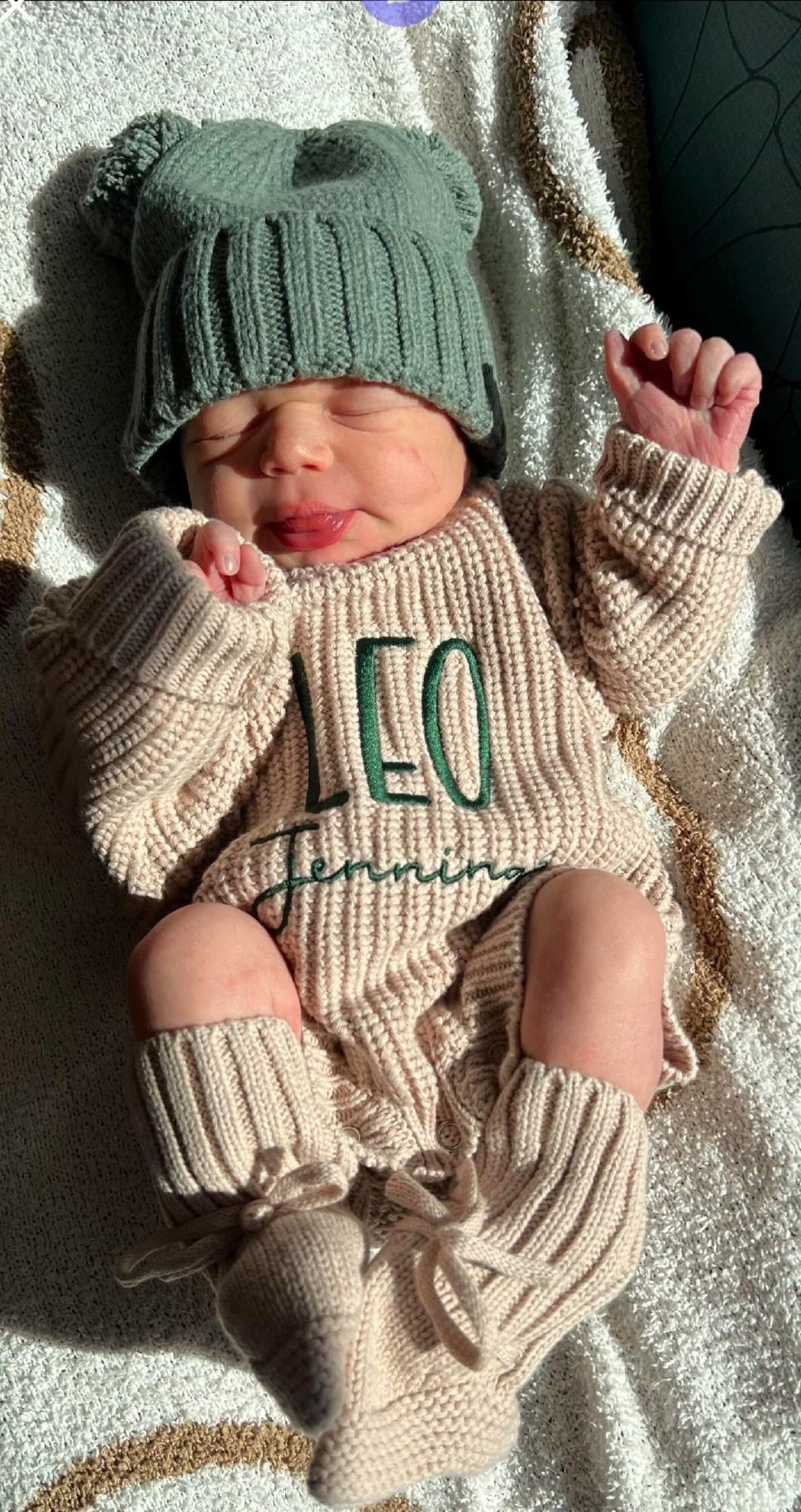 Chunky knit gender neutral oat romper