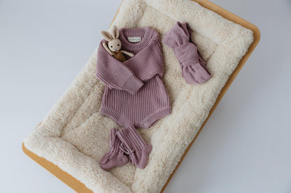 Chunky lavender knit romper