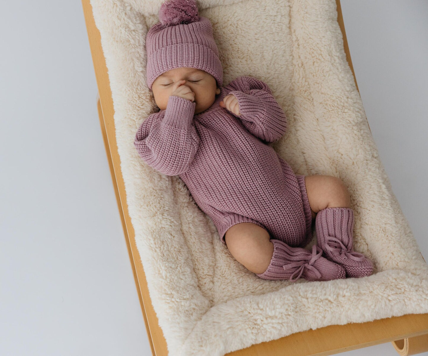 Chunky lavender knit romper