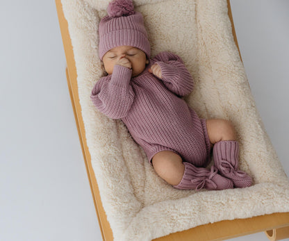 Chunky lavender knit romper