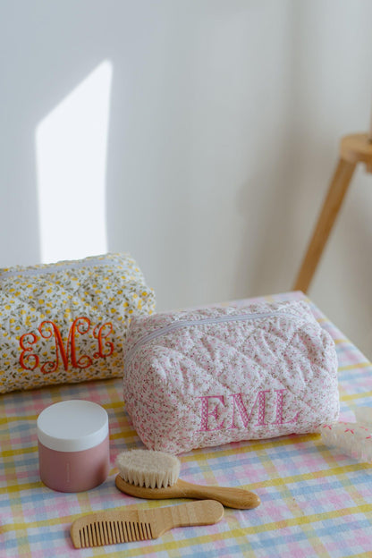 Quilted flower makeup bag