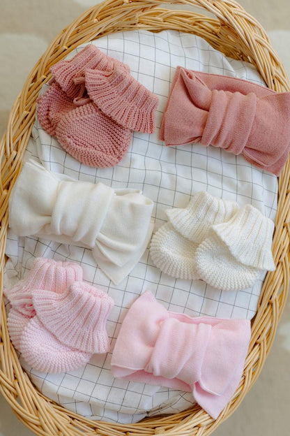 Knit Baby Bow and Booties Set