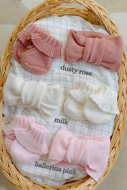 Knit Baby Bow and Booties Set
