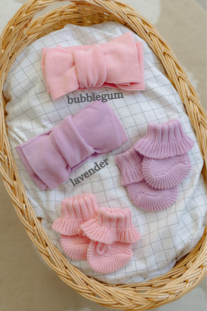 Knit Baby Bow and Booties Set