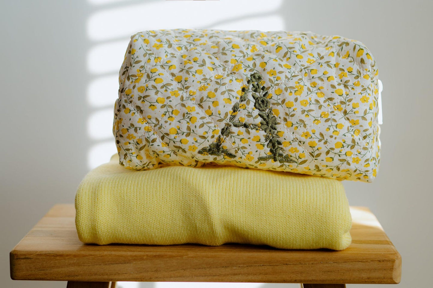 Quilted flower makeup bag