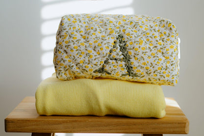 Quilted flower makeup bag