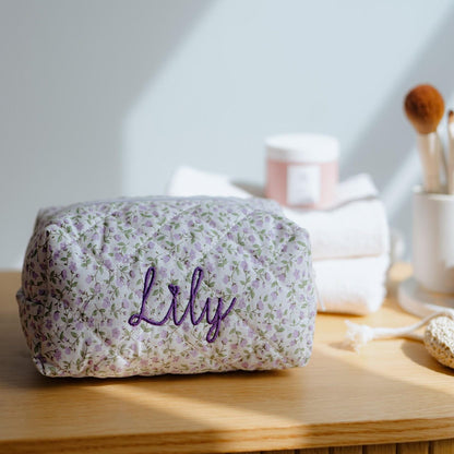 Quilted flower makeup bag