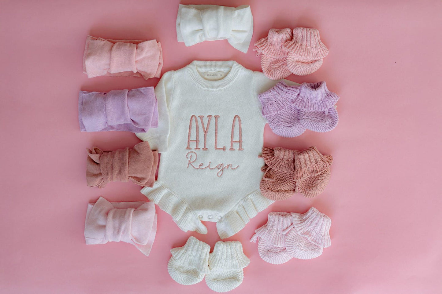 Knit Baby Bow and Booties Set