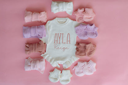 Knit Baby Bow and Booties Set
