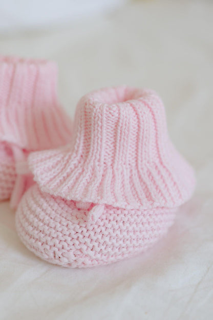 Knit Baby Bow and Booties Set