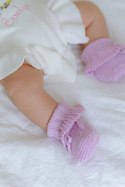 Knit Baby Bow and Booties Set