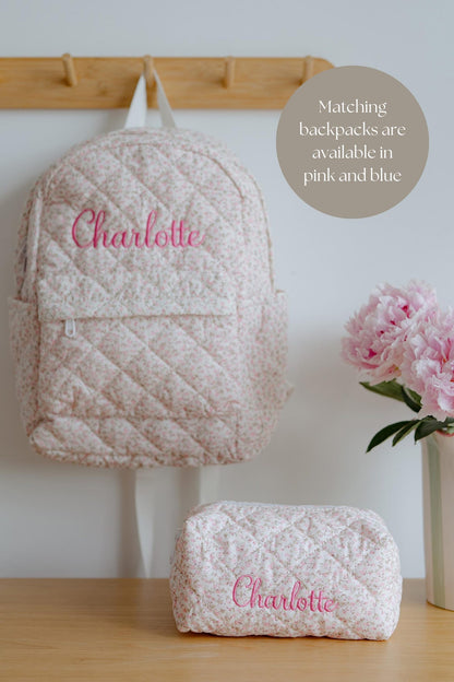 Quilted flower makeup bag