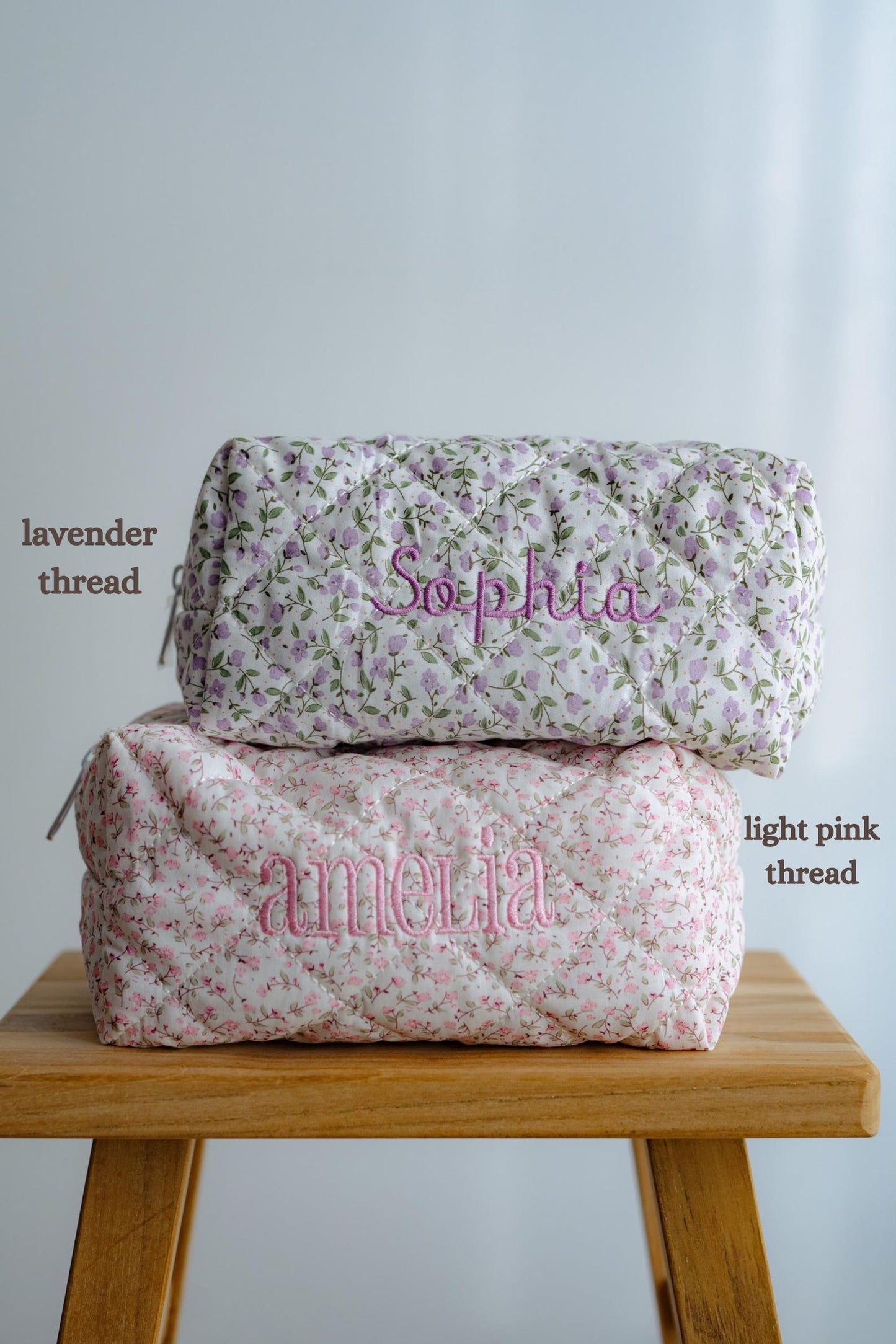 Quilted flower makeup bag