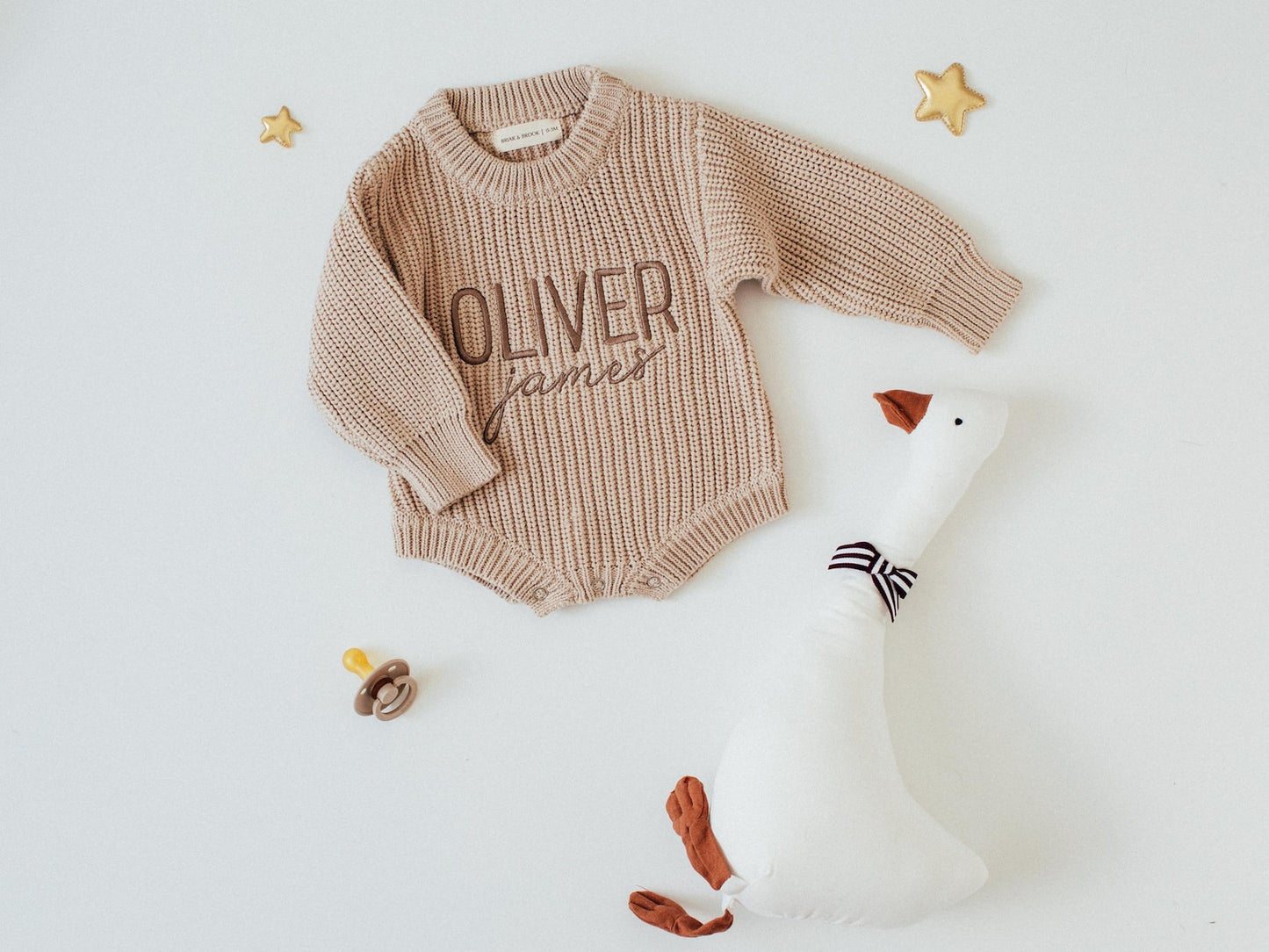 Chunky knit gender neutral oat romper