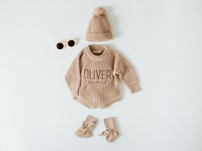 Chunky knit gender neutral oat romper