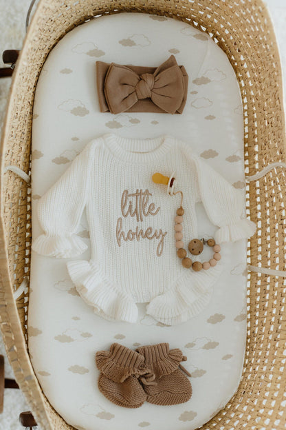 Knit baby bow & bootie set