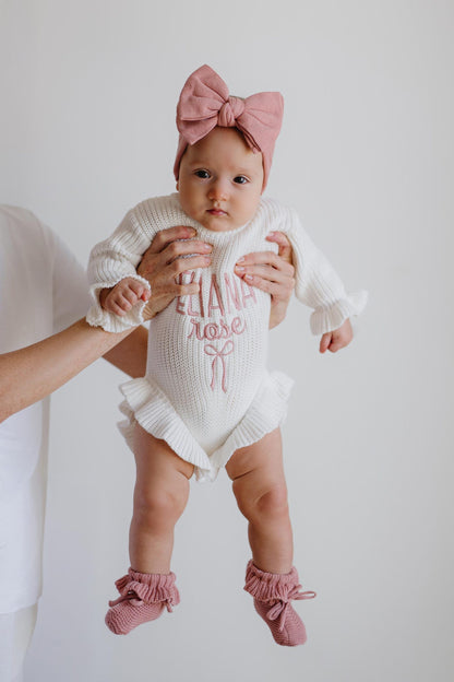 Chunky knit ruffle romper