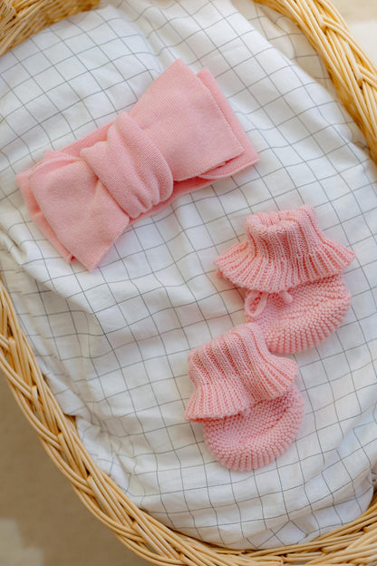 Knit Baby Bow and Booties Set
