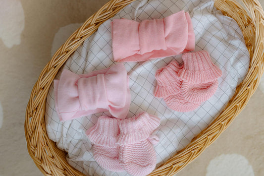 Knit Baby Bow and Booties Set