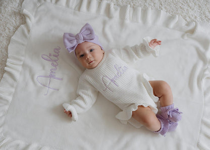 Chunky knit ruffle romper