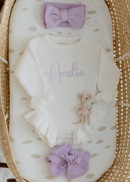 Chunky knit ruffle romper