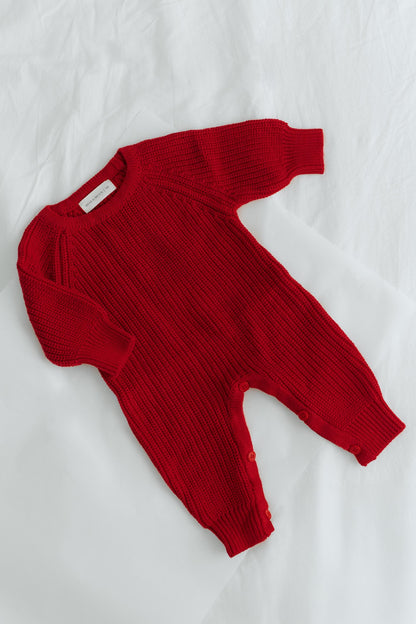 Red Baby Ribbed Knit Jumpsuit