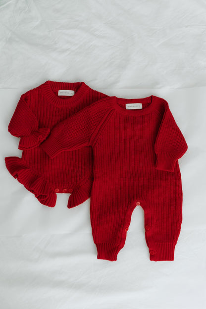 Red Baby Ribbed Knit Jumpsuit