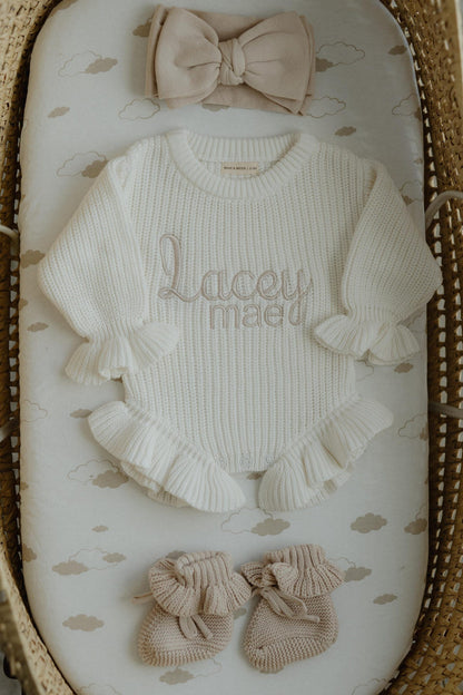Chunky knit ruffle romper