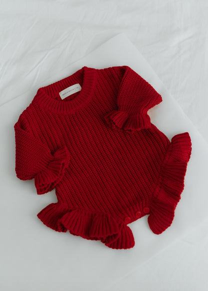 Red Baby Ribbed Knit Jumpsuit